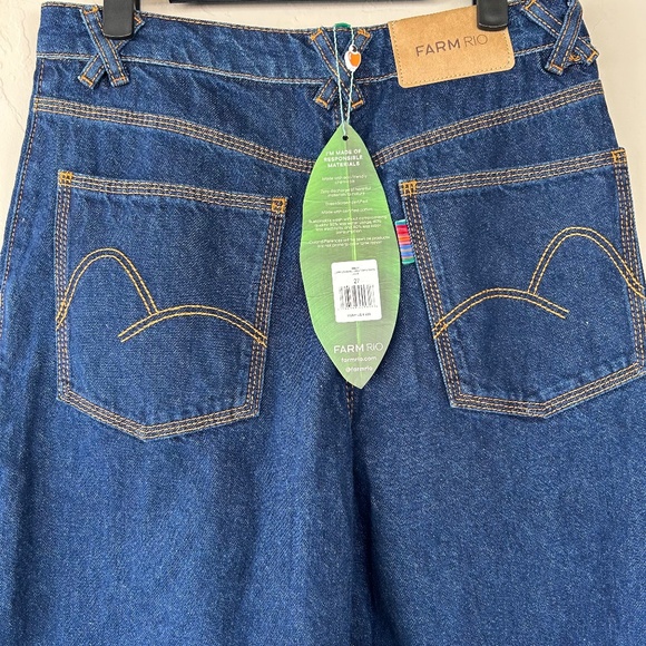 NWT FARM Rio Dark Denim High Waist Snips Pants Size 27 Cotton Flare Style 329081 - Picture 7 of 12